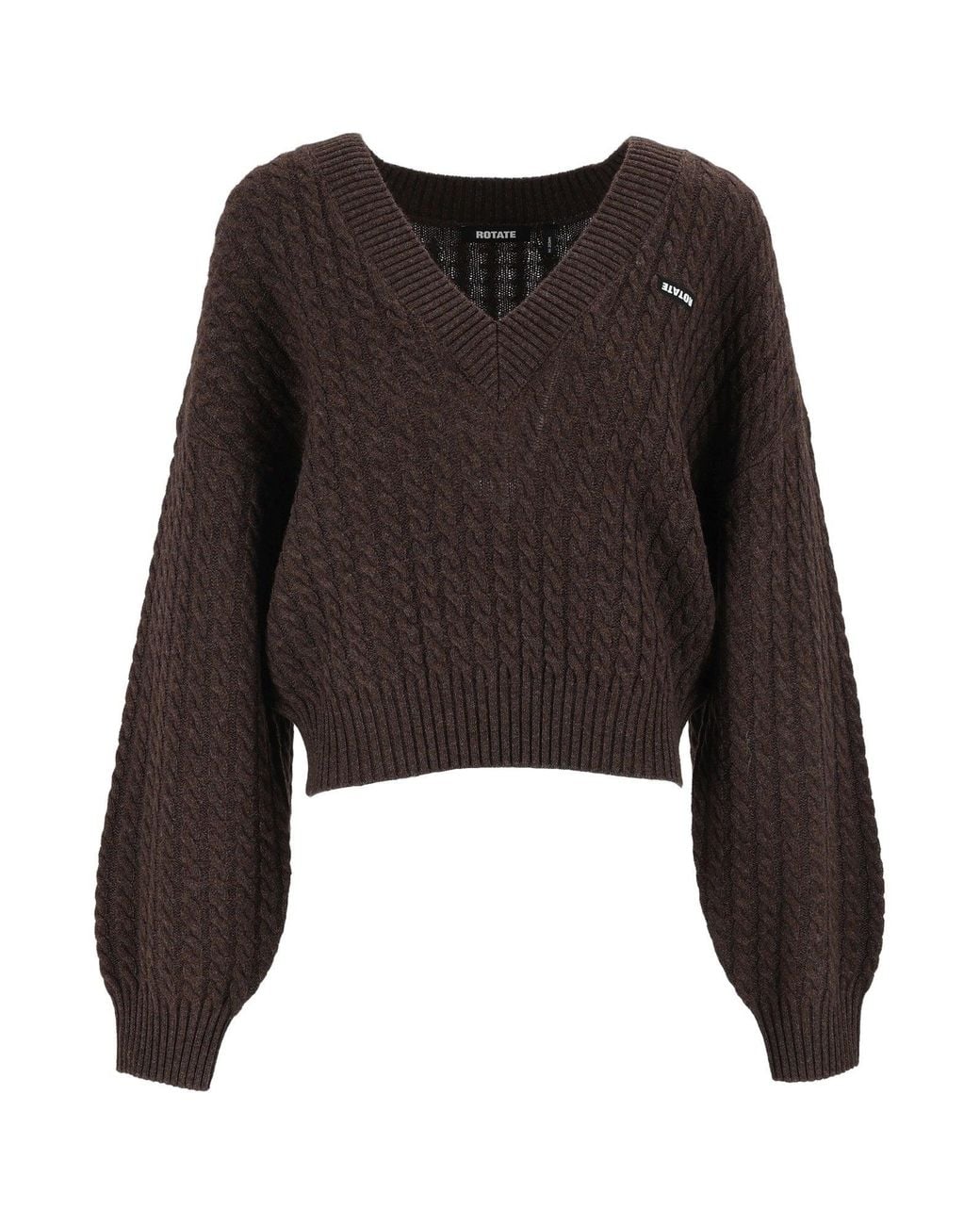 ROTATE BIRGER CHRISTENSEN Black Regular-Fit Cable-Knit V-Neck Sweater