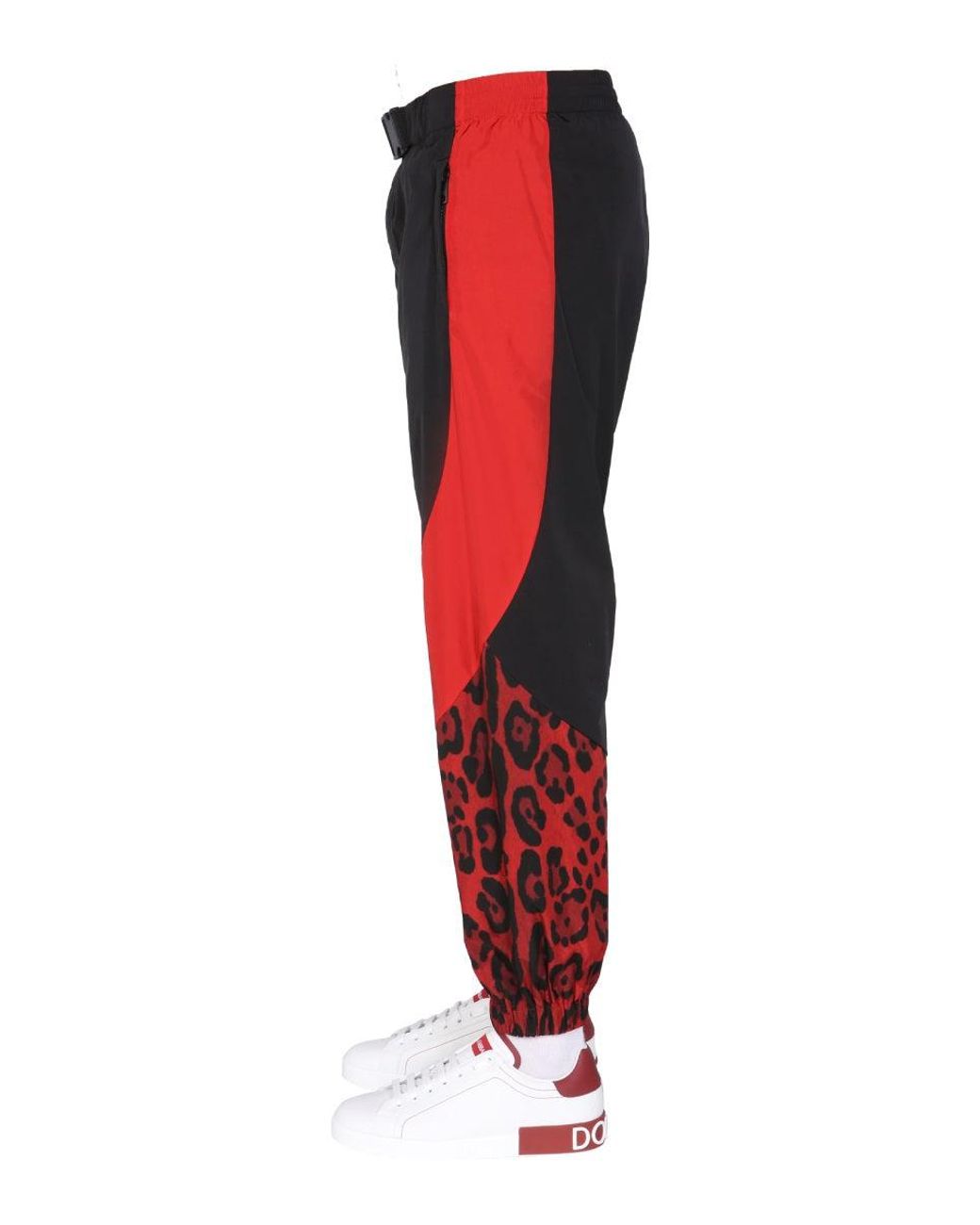 Dolce & Gabbana Red Jogging Pants With Animal Print for men