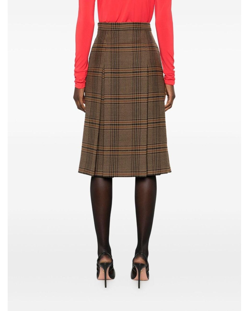 Saint Laurent Brown Prince Of Wales Midi Skirt