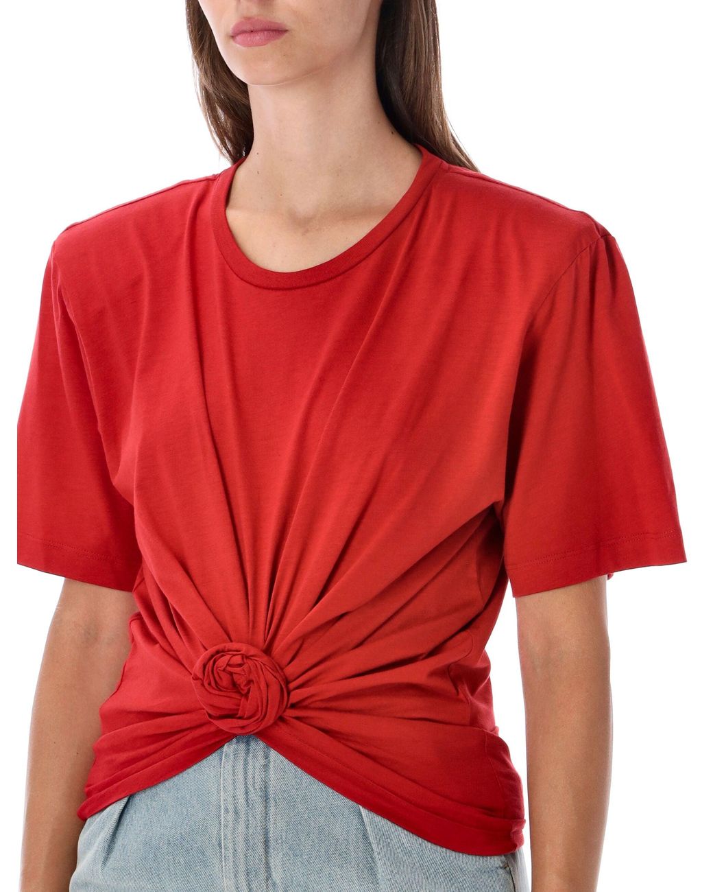 Magda Butrym Red Short Sleeve Knot Front T-Shirt