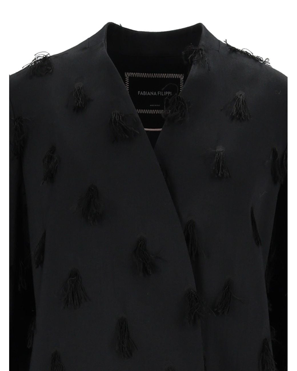Fabiana Filippi Black Night Collarless Textured Long Coat
