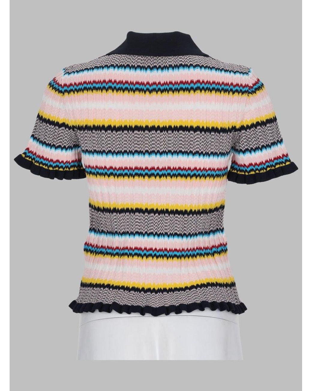 Casablanca Gray Casablanca Chevron Viscose Polo Knit Top