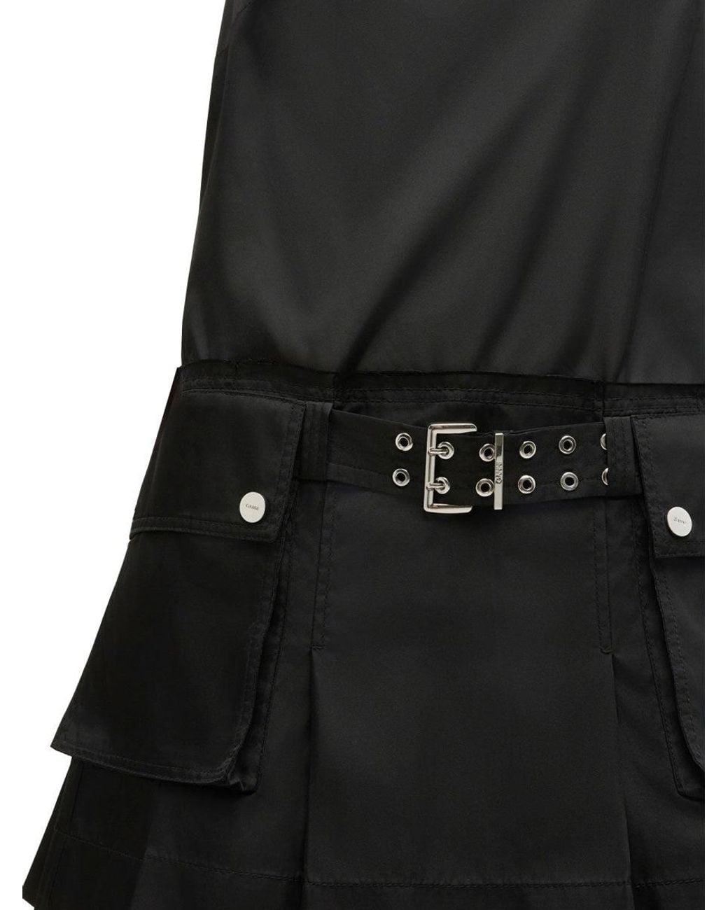 Ganni Black Cotton Poplin Tie String Mini Dress