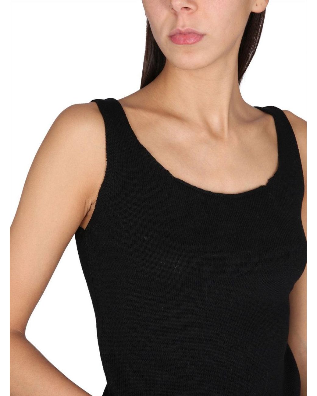 Aspesi Black Solid Scoop Neck Top