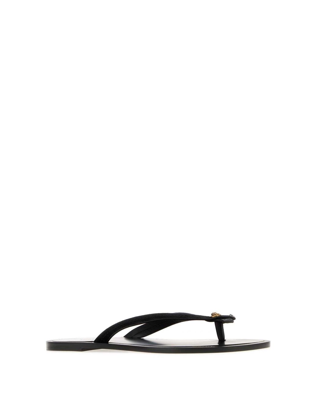 Versace Black Suede Thong Slippers