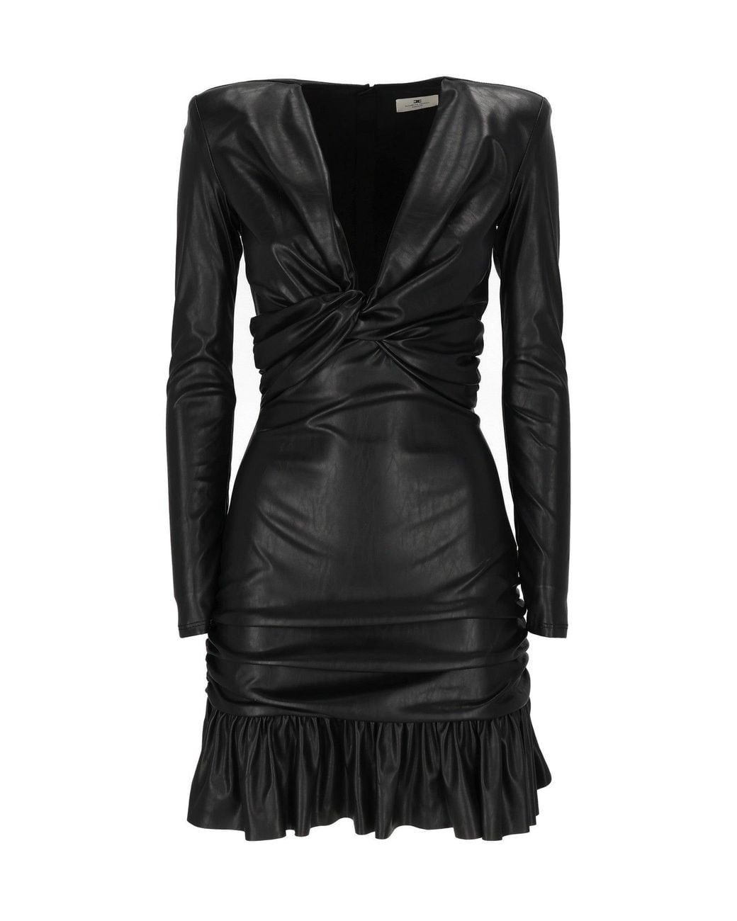 Elisabetta Franchi Black Faux Leather Mini Dress With Twisted Knot Detail