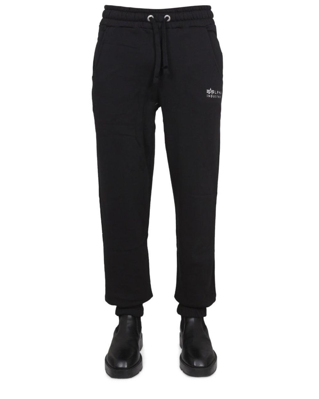 Alpha Industries Black Pataloni With Logo for men