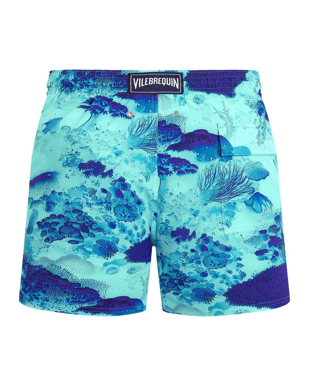 Vilebrequin Blue Stretch Recycled Swim Shorts With Ocean Inspired Print