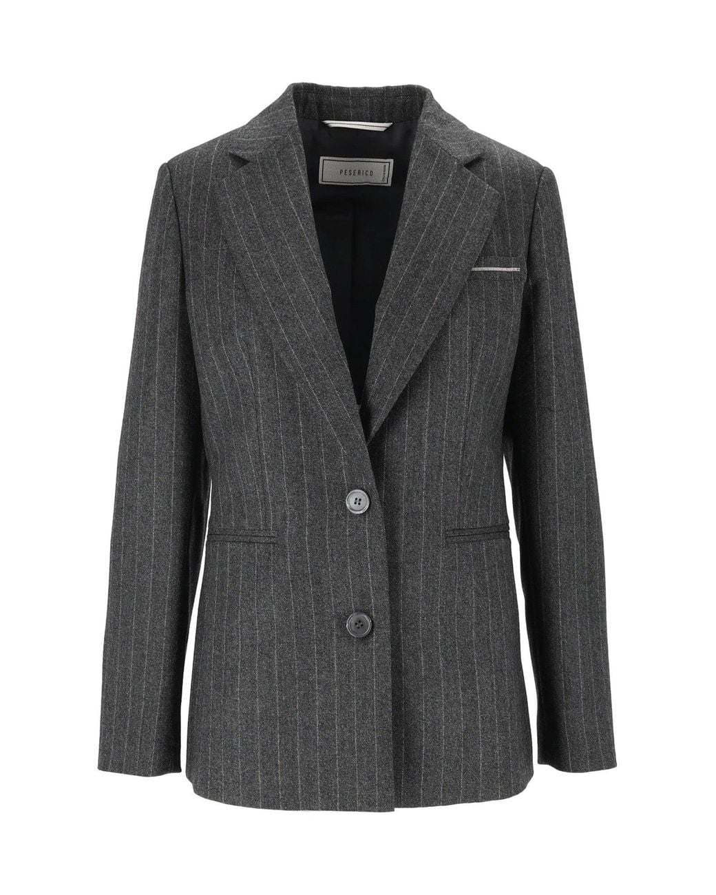 Peserico Black Structured Pinstripe Notched Lapel Blazer