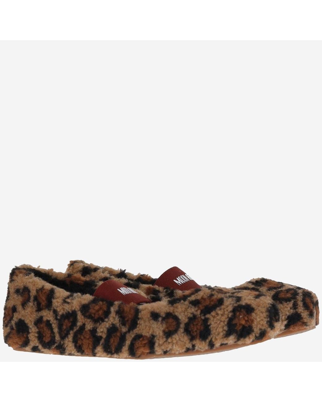 Moon Boot Brown Shearling Flats With Animal Print
