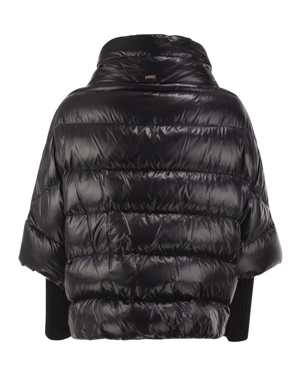 Herno Black Padded Jacket With High Collar And Knitted Cuffs