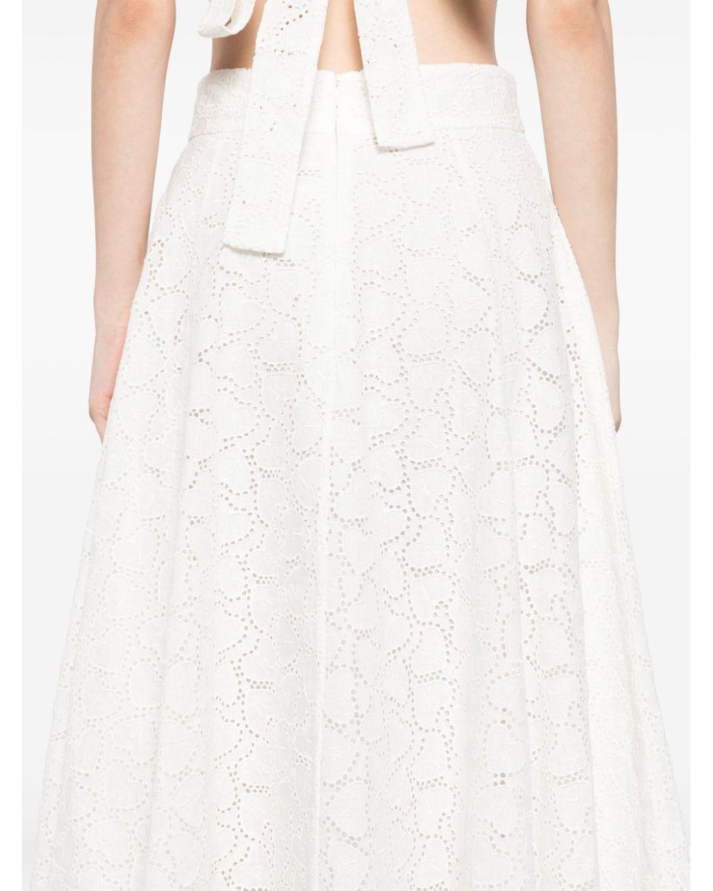 Zimmermann White Crush Cotton Midi Skirt