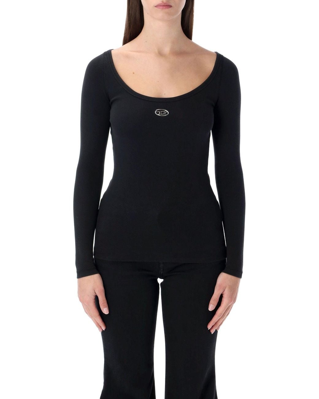 DIESEL Black T-Bal-Od Long-Sleeve Ribbed Cotton Top