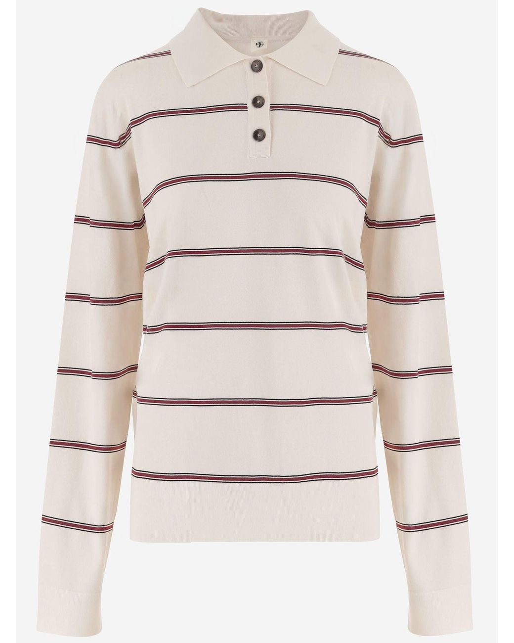 THE GARMENT Natural Knit Jumper Ecru-Burgundy- Stripe Ecru/Burgundy/ Viscose (Fsc) Polyester