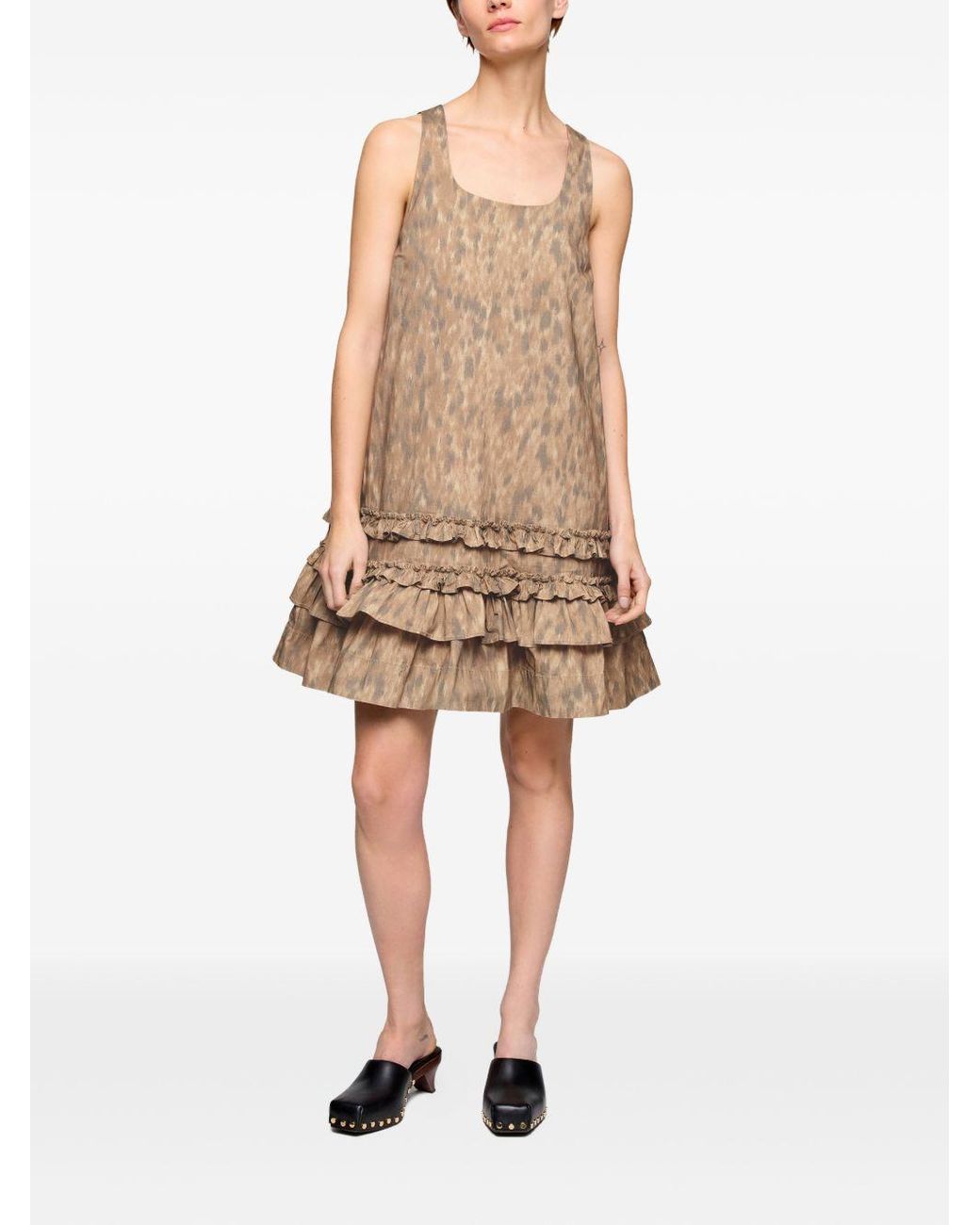 Ganni Natural Printed Cotton Mini Dress
