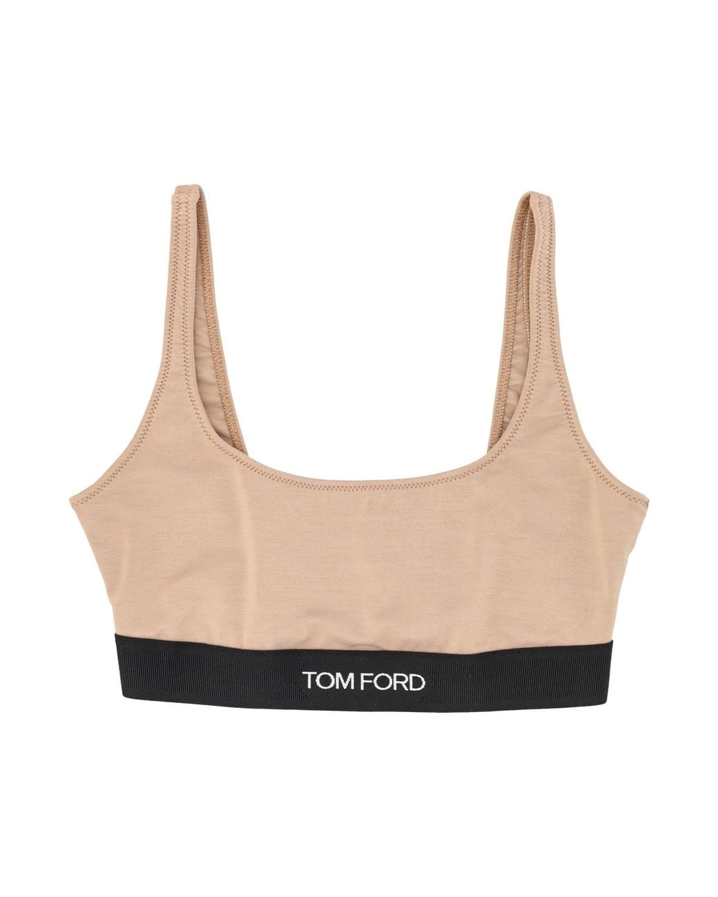 Tom Ford White Signature Stretch Modal Tank With Jacquard Logo Band And Zigzag Stitch Detail