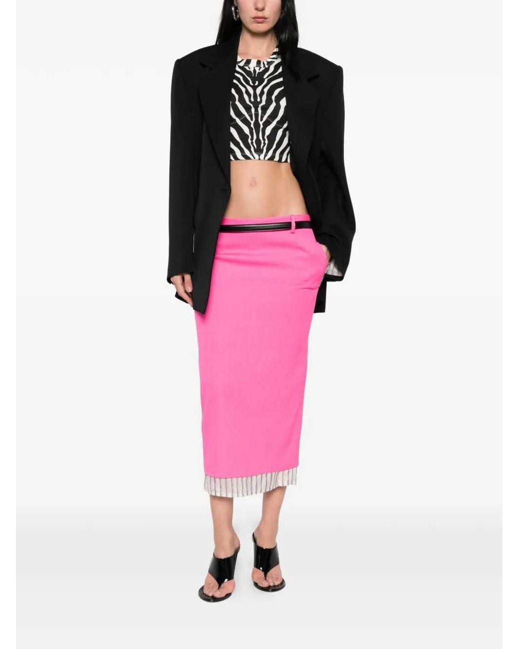 The Attico Pink Midi Skirt With Striped Hem