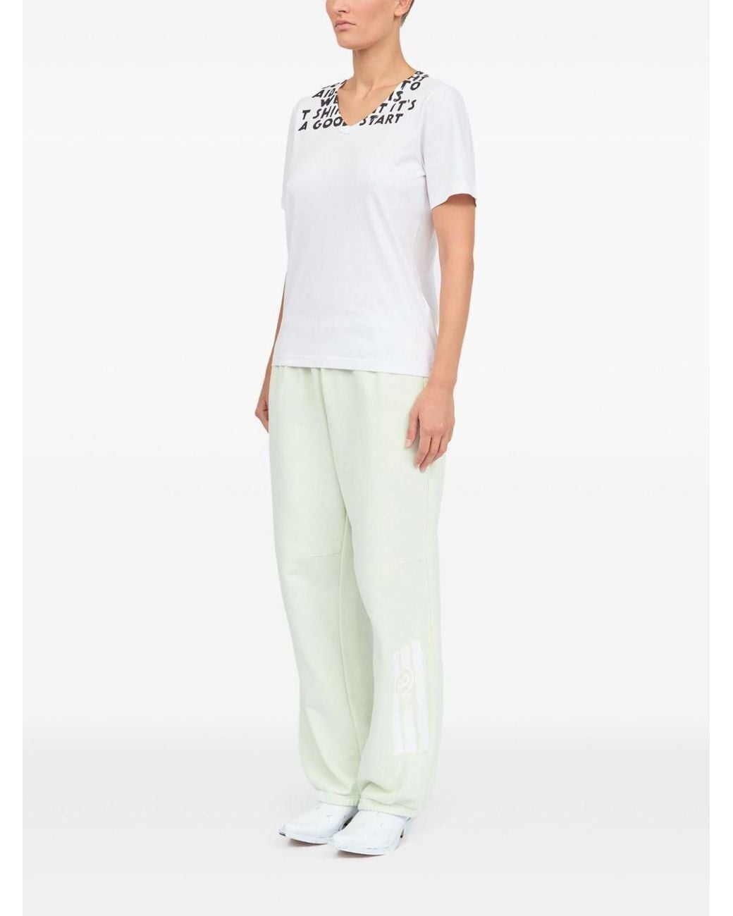 MM6 by Maison Margiela White V-Neck T-Shirt With Stamp-Effect Graphic Print