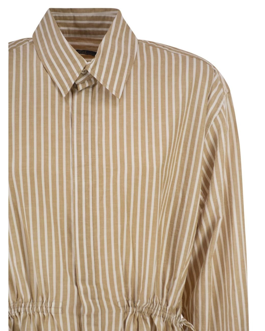 Polo Ralph Lauren Natural Striped Linen Cotton Shirt Dress With Drawstring