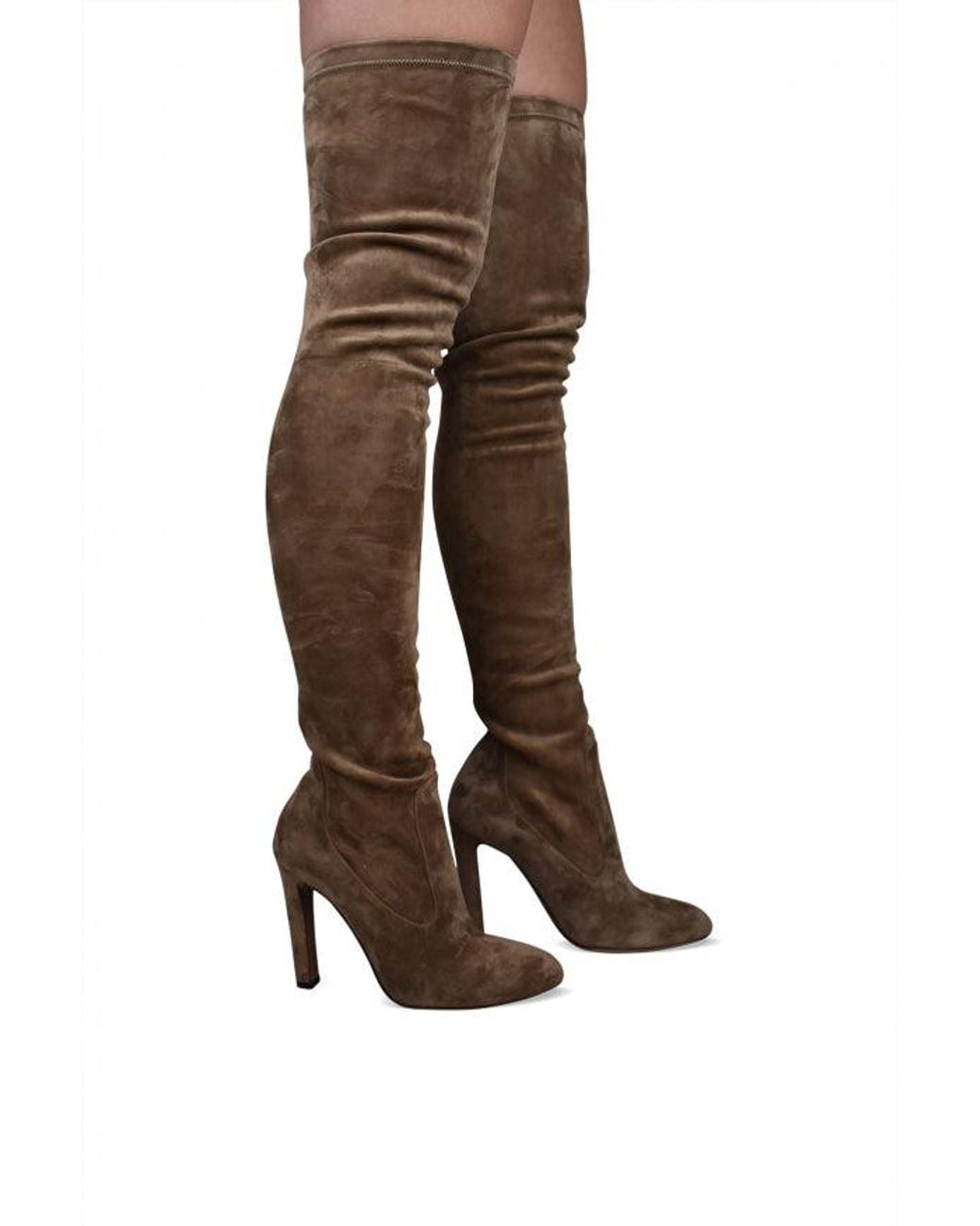 Ralph Lauren Brown Suede Almond-Toe Thigh-High Boots