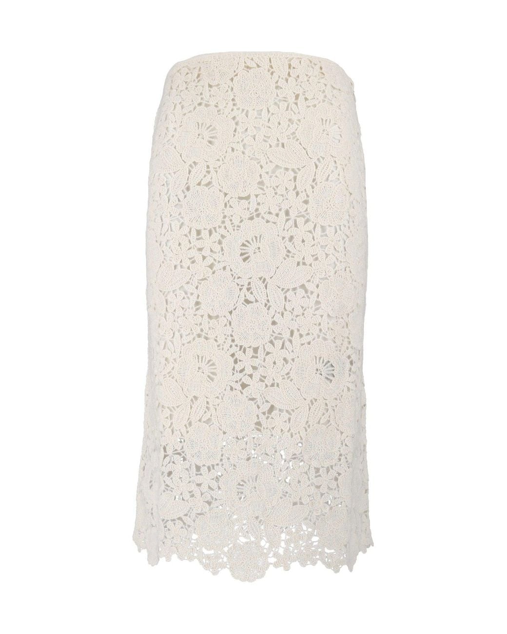 Ermanno Scervino White Floral Lace Overlay Scalloped Hemline Midi Skirt