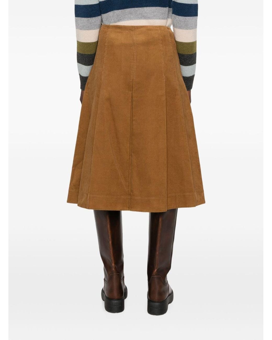Tory Burch Natural Corduroy Pleated Skirt