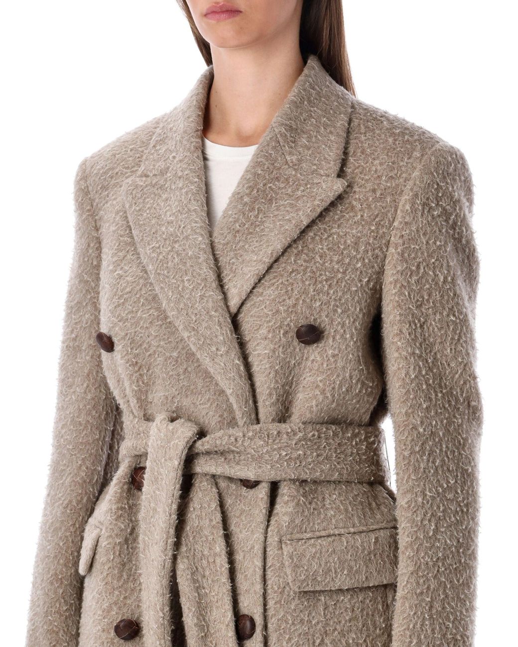 Golden Goose Deluxe Brand Natural Long Double-Breasted Greige Mixed Wool Coat