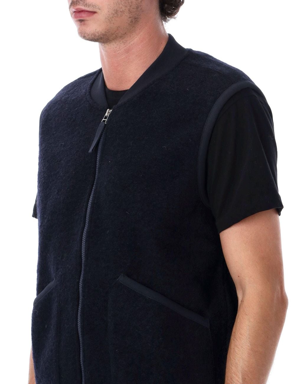 Universal Works Black Wool Fleece Knit Waistcoat