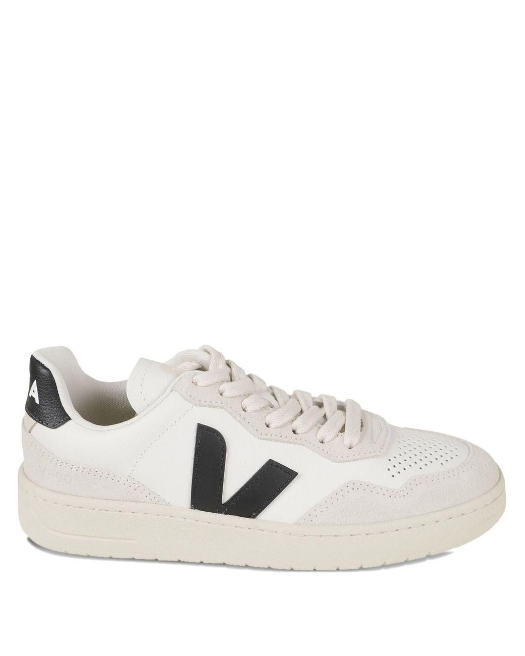 Veja White V-90 Logo-Patch Sneakers