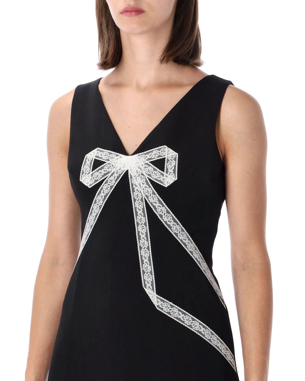 Self-Portrait Black Elegant Lace-Trim Mini Dress For
