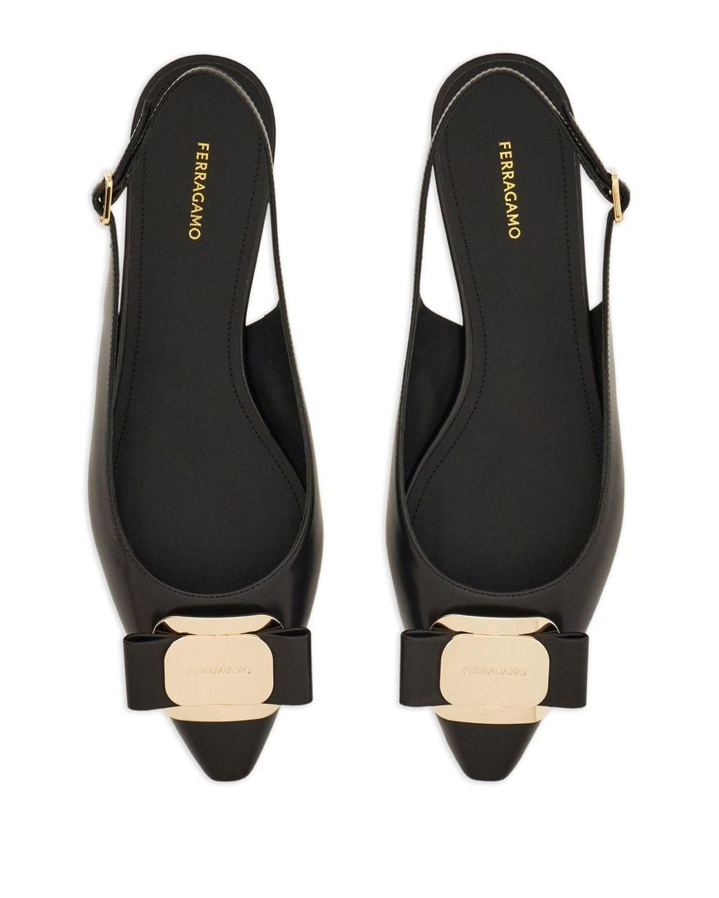 Ferragamo Black Leather Slingback Pumps