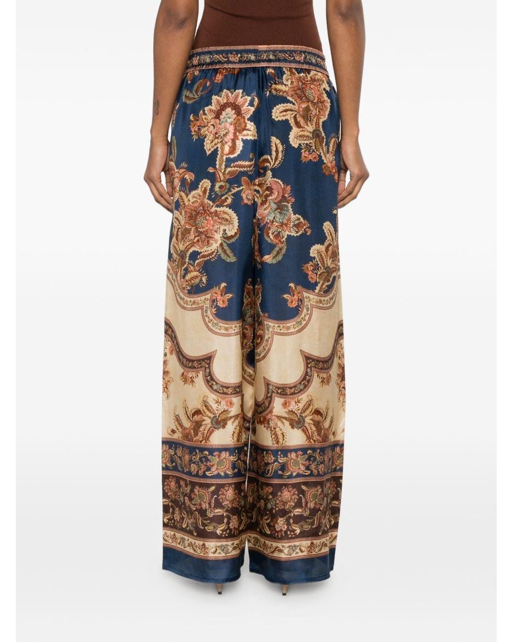 Zimmermann Blue Aster Printed Silk Trousers