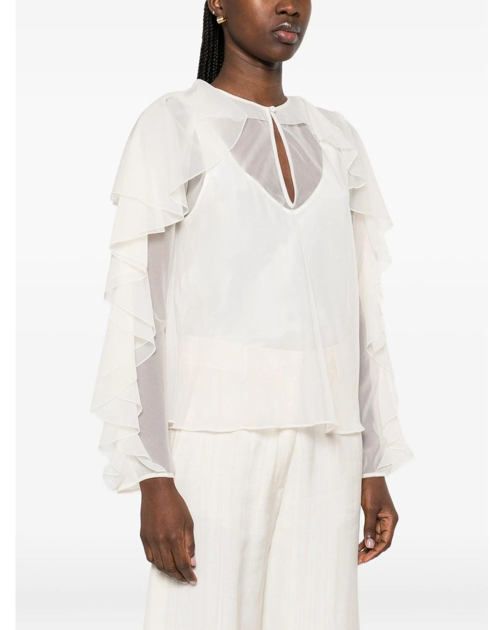 Forte_forte White Camicia Volants Contemporary Chiffon