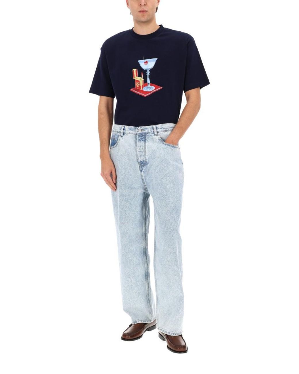 Drole de Monsieur Blue Cotton T-Shirt for men