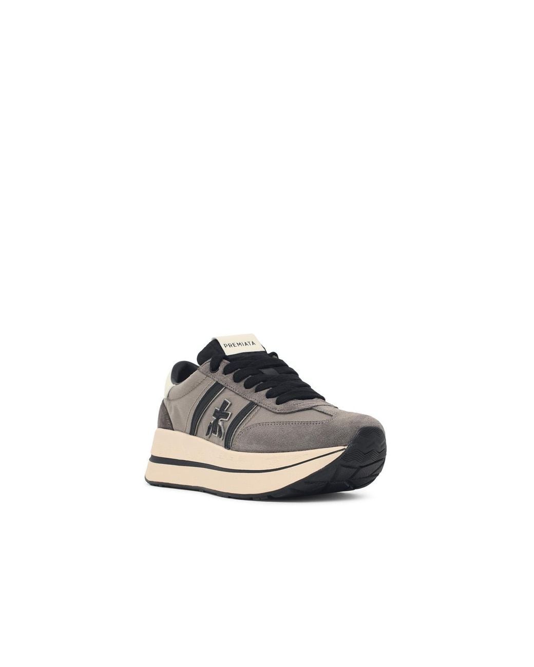 Premiata White Fabric Blend Low-Top Sneakers With Smooth Leather Logo