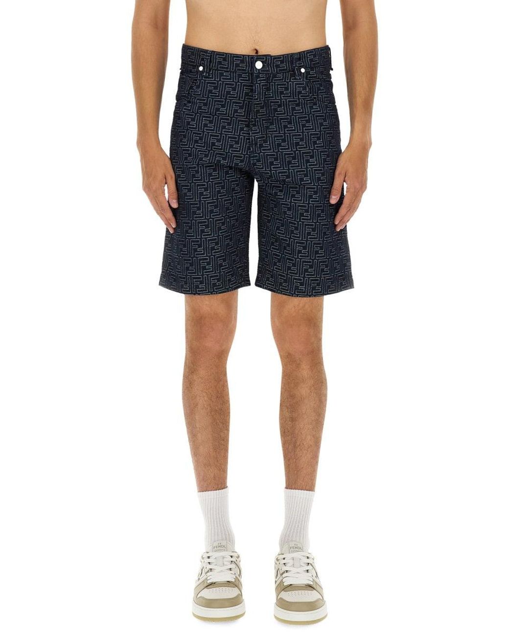 Fendi Blue Ff Jacquard Denim Shorts for men