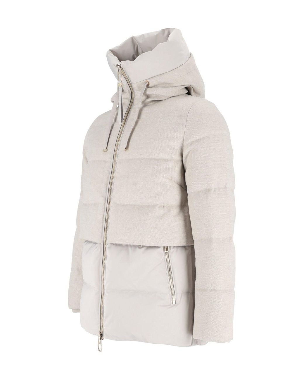 DUNO White Padded Quilted Jacket With High Collar And Hood