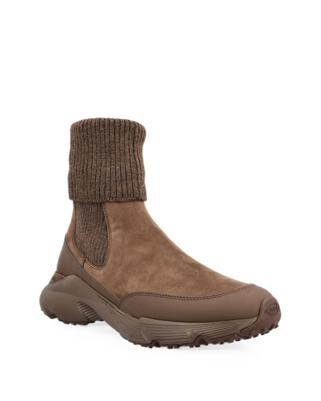 Tod's Brown Leather Knitted Chelsea Boots