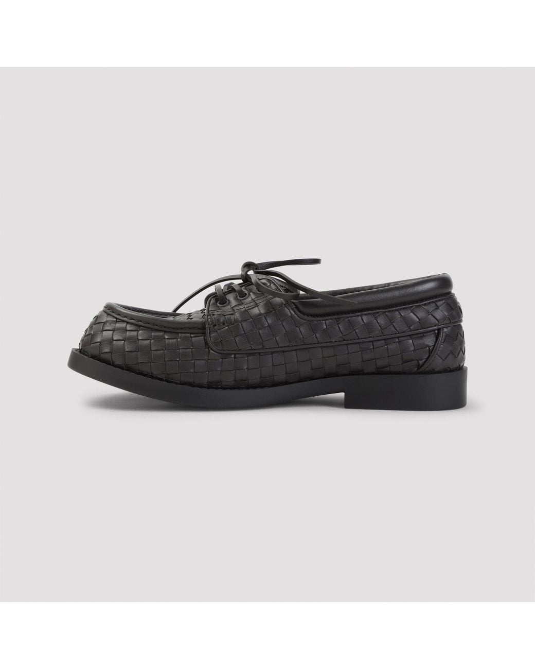Bottega Veneta Black Pier Intrecciato Boat Shoes