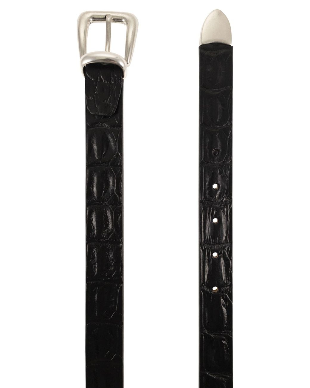 Alberto Luti White Crocodile Effect Leather Belt