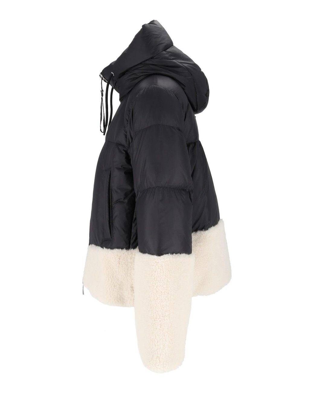 DUNO Black Shearling Trim High Collar Cropped Puffer Down Jacket