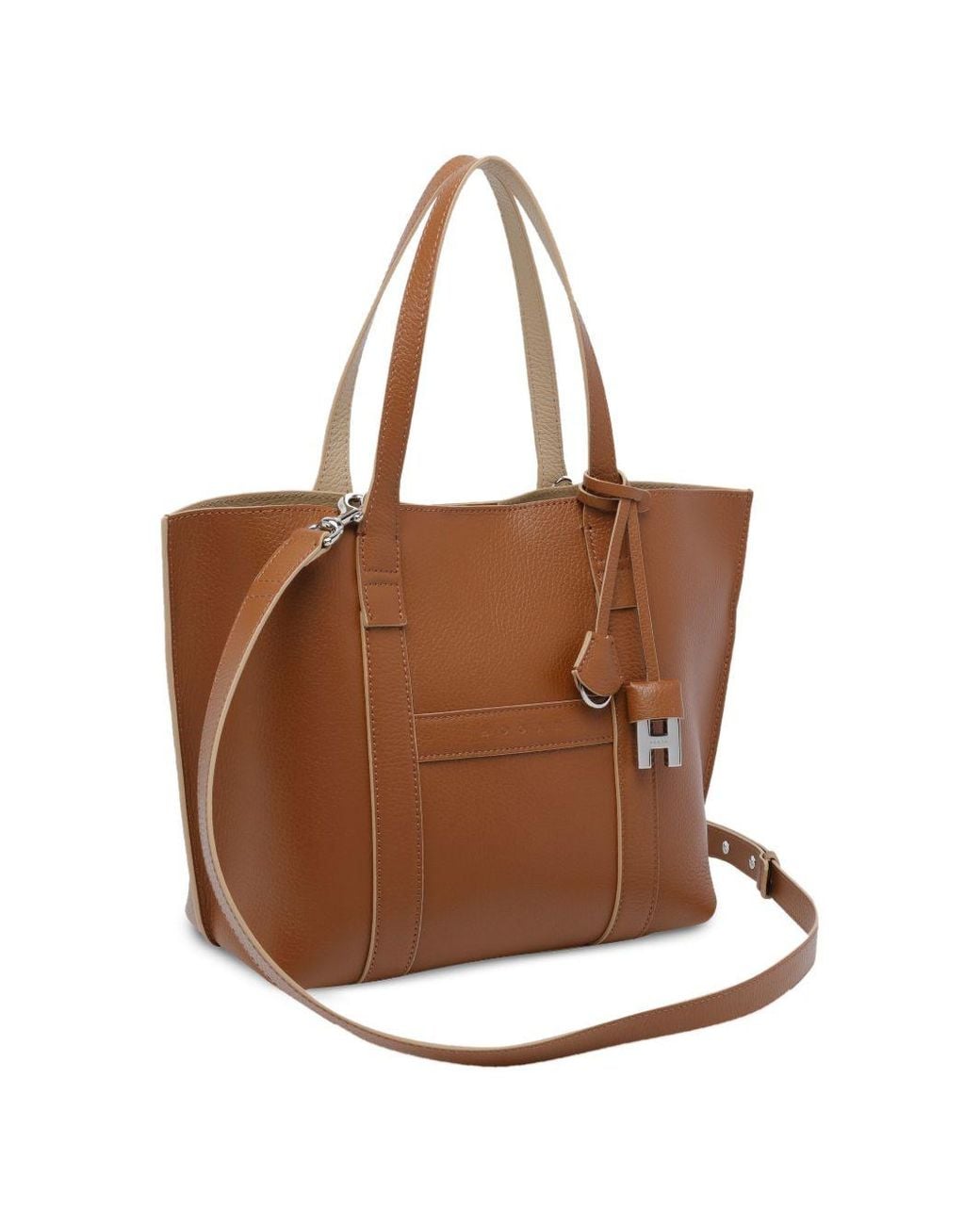 Hogan Brown Script Small Leather Tote Bag