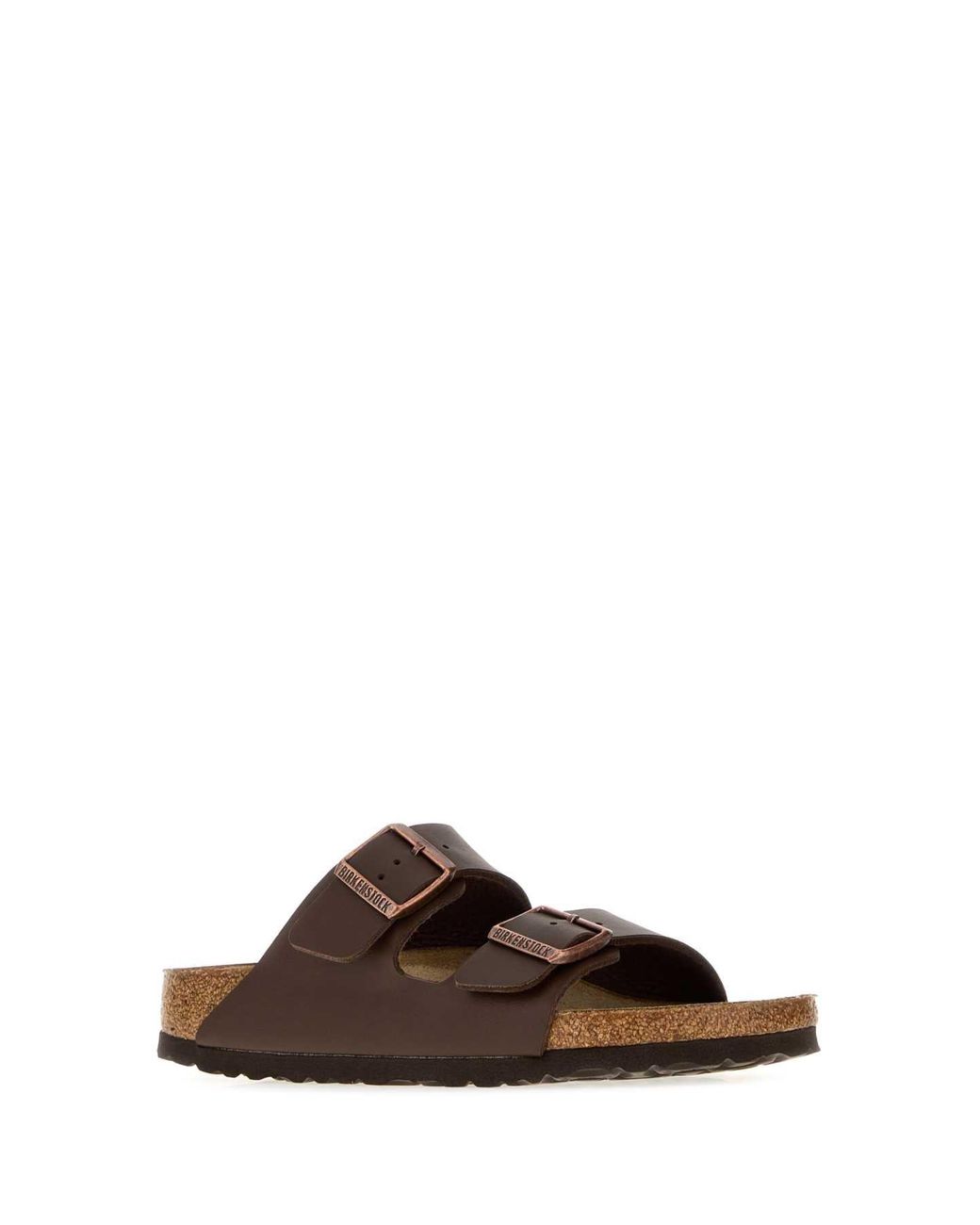 Birkenstock Brown Leather Arizona Slip-On Slippers With Rubber Sole