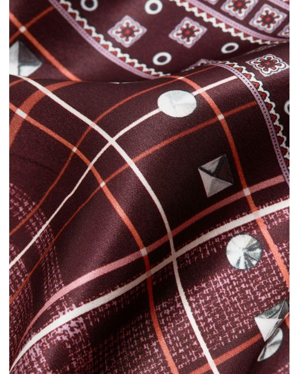 Acne Red Checked Silk Scarf