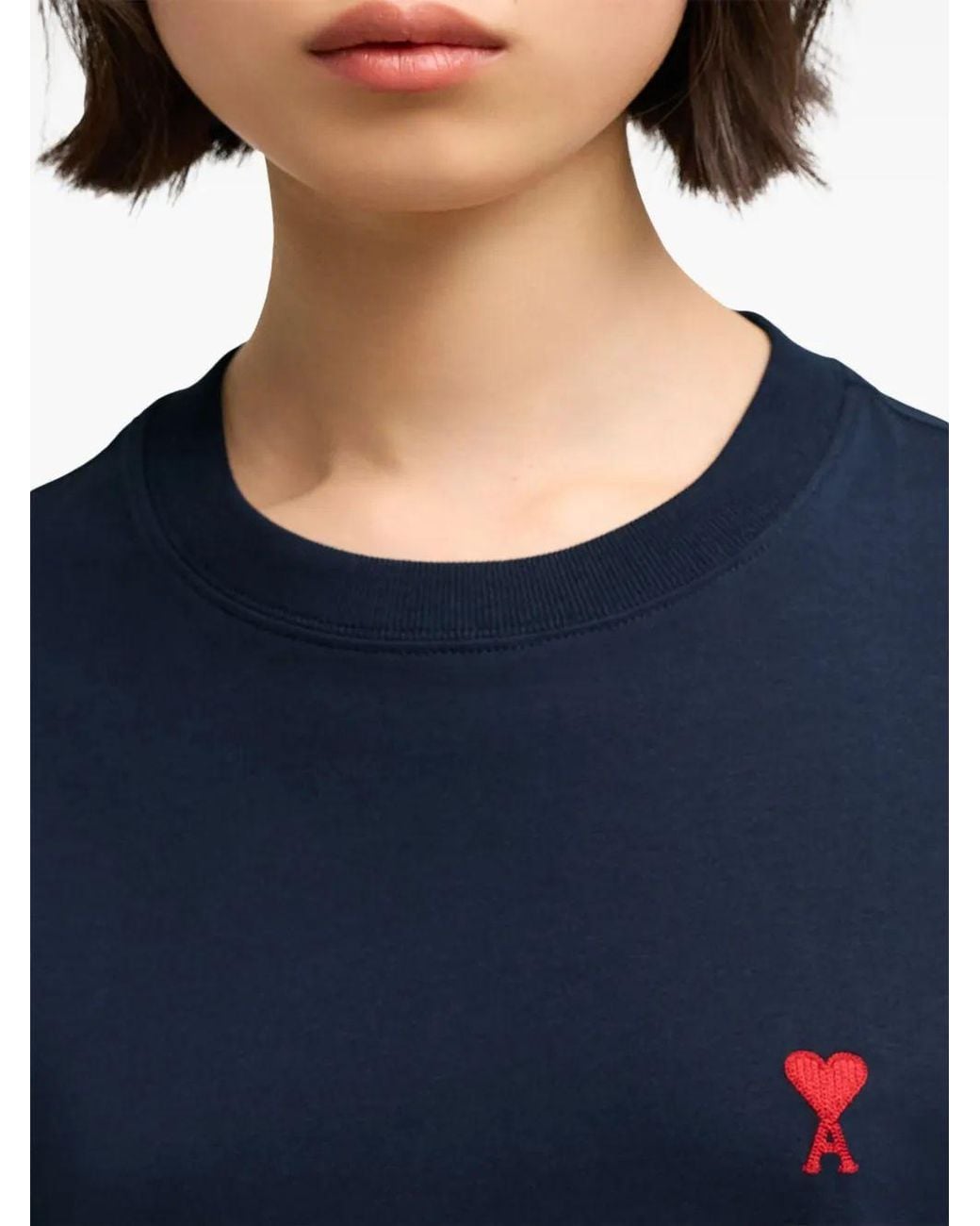 AMI Blue Tshirt Manches Longues De Coeur Rouge