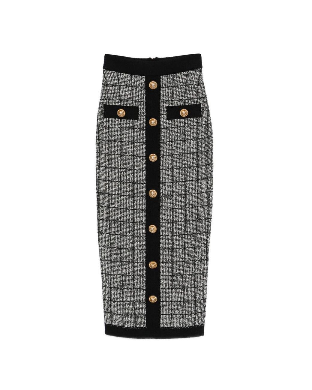 Balmain Gray Tweed Long Skirt