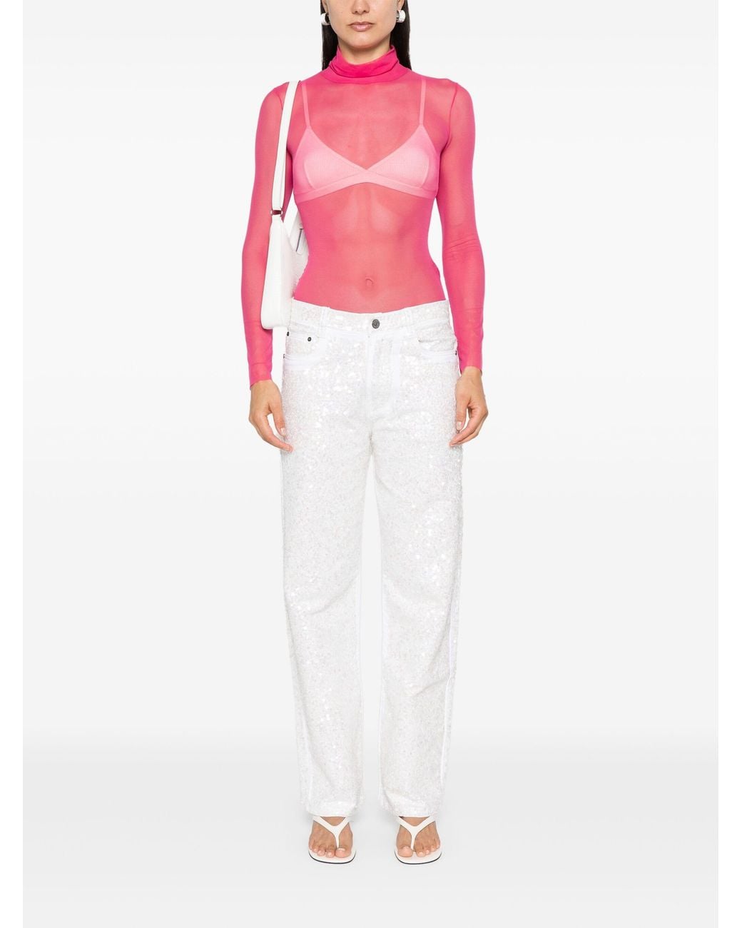 P.A.R.O.S.H. White Guff Sequin-Embellished Straight Jeans