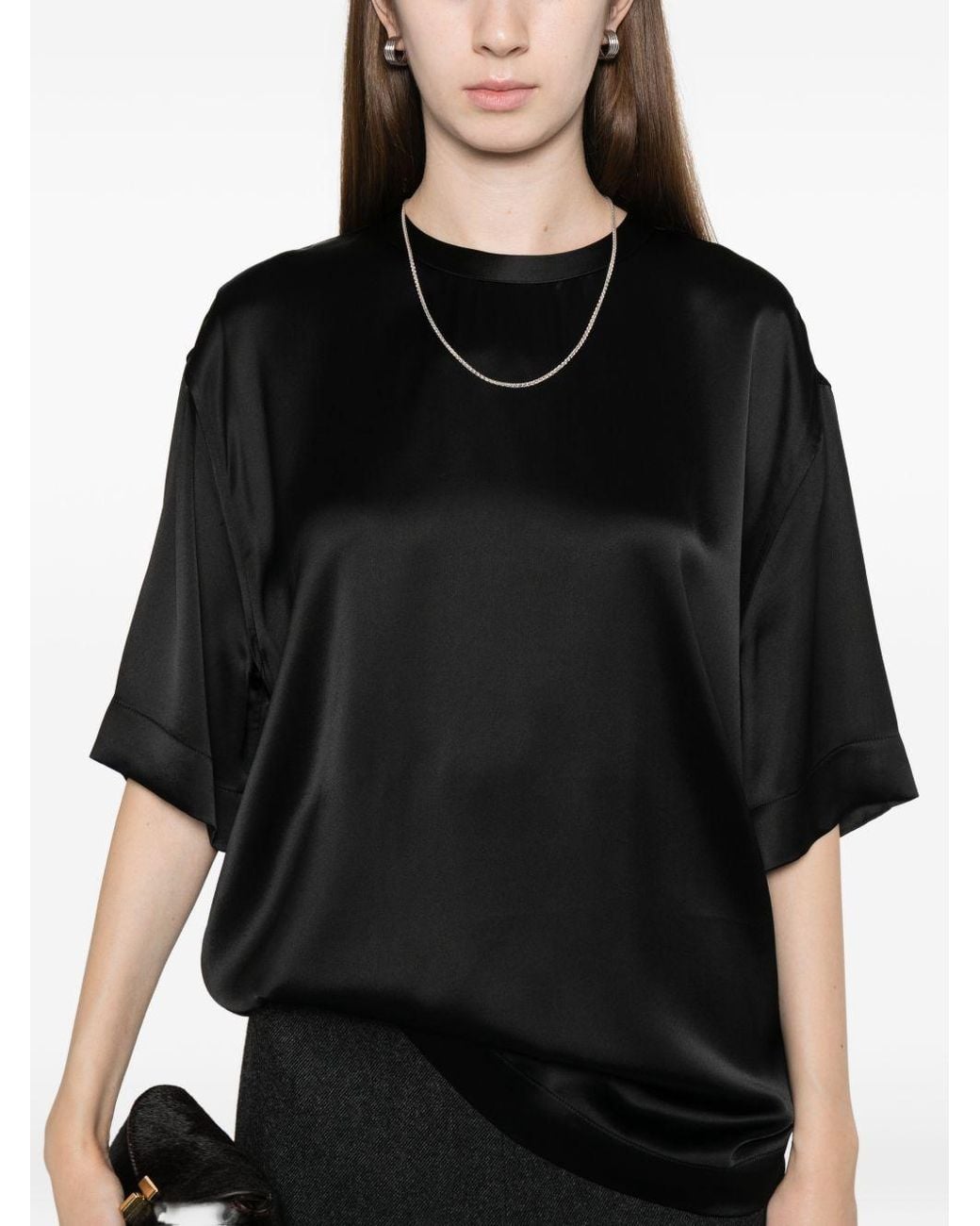 Totême Black Satin T-Shirt