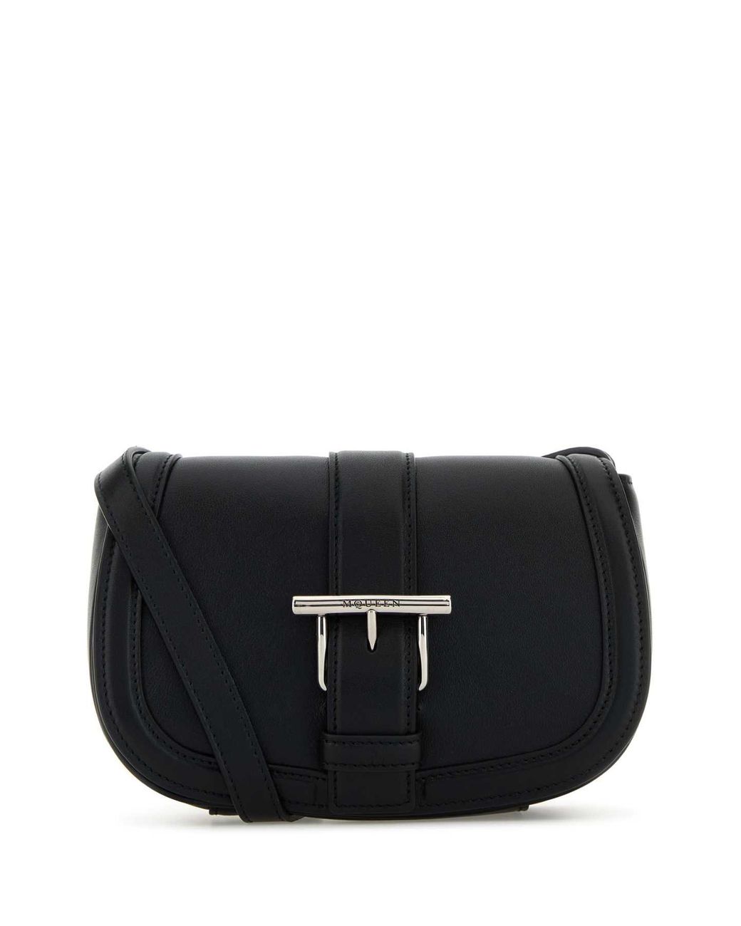 McQueen Black Leather Mini Satchel Crossbody Bag