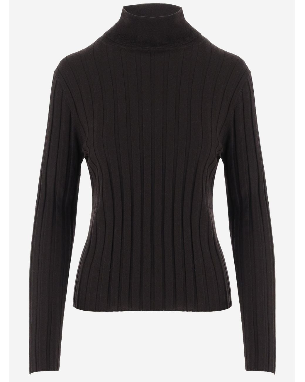 Allude Black Wool High-Neck Ribbed Sweater